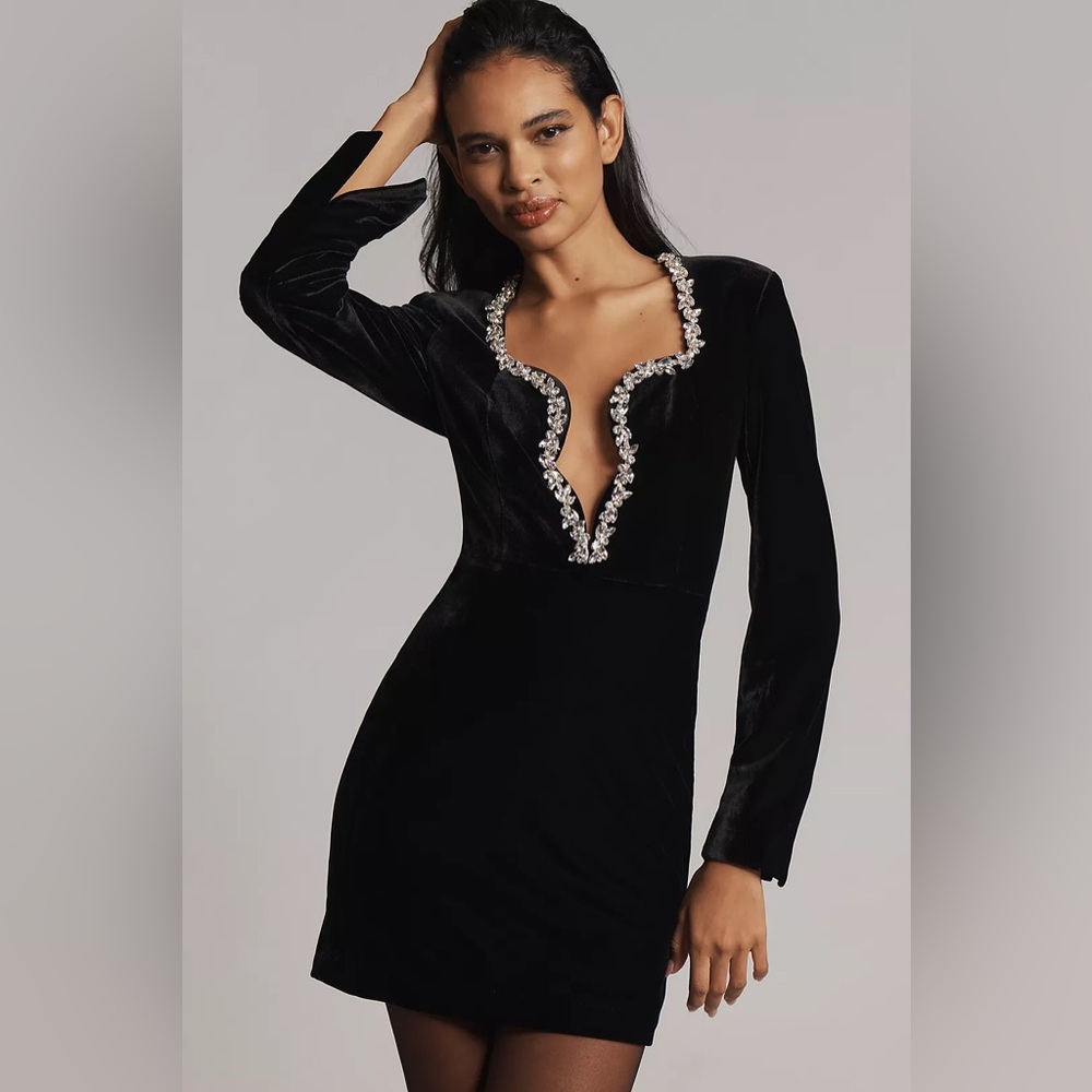 Bardot Audrina Velvet Mini Dress | Anthropologie | NWT | Size 12 | Black - Picture 2 of 12